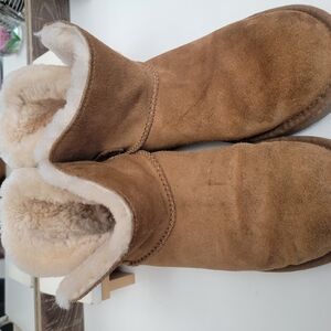 UGG Tan Suede Ankle Booties with Cream Fur Lining